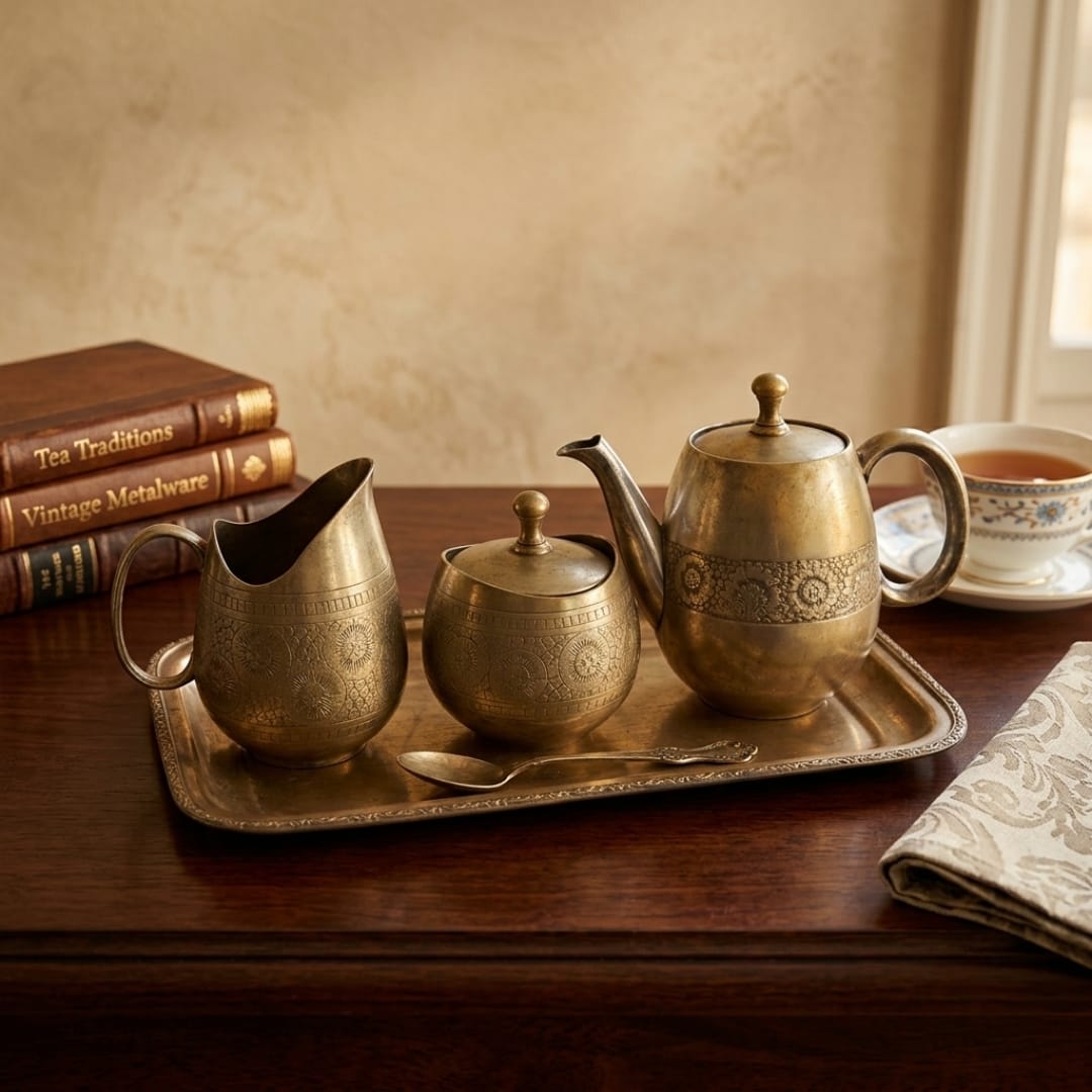 Antique Brass Tea Serving Set | Traditional Brass Tea Set | Made in 1971