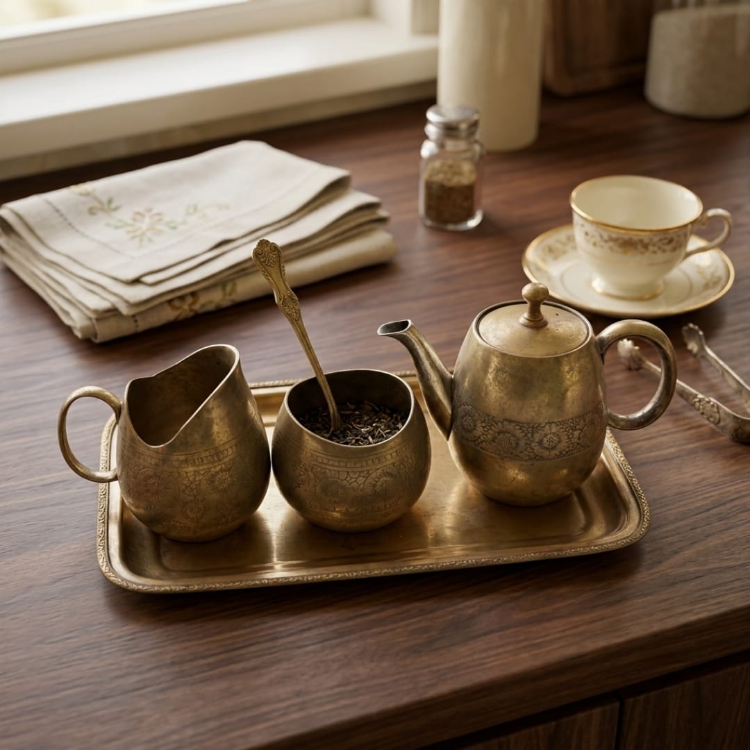 Antique Brass Tea Serving Set | Traditional Brass Tea Set | Made in 1971