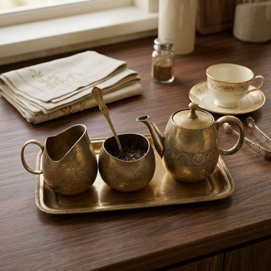 Antique Brass Tea Serving Set | Traditional Brass Tea Set | Made in 1971