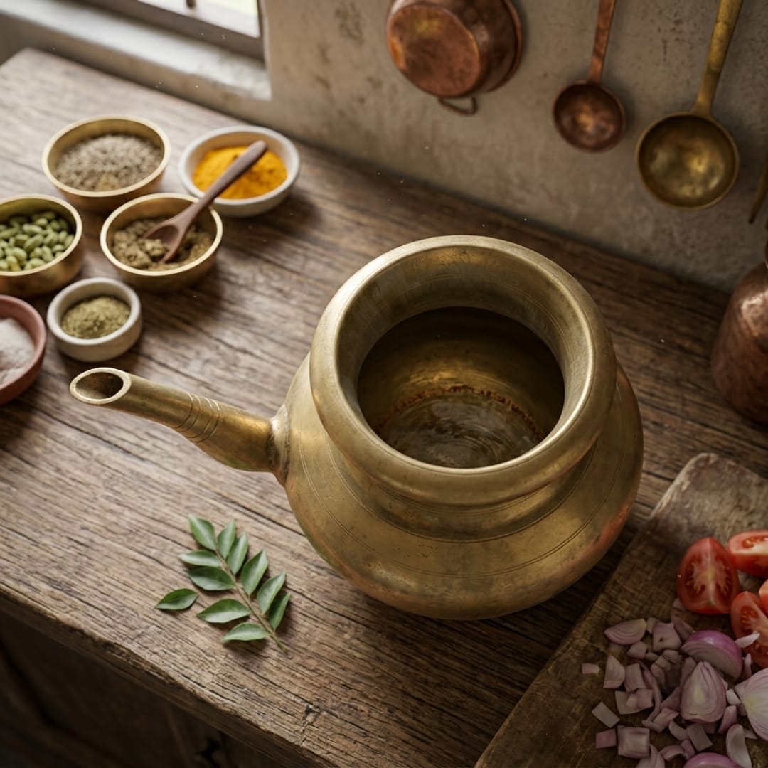 Antique Bronze Engraved Kamandal | Traditional Spouted Water Vessel | Made in 1980