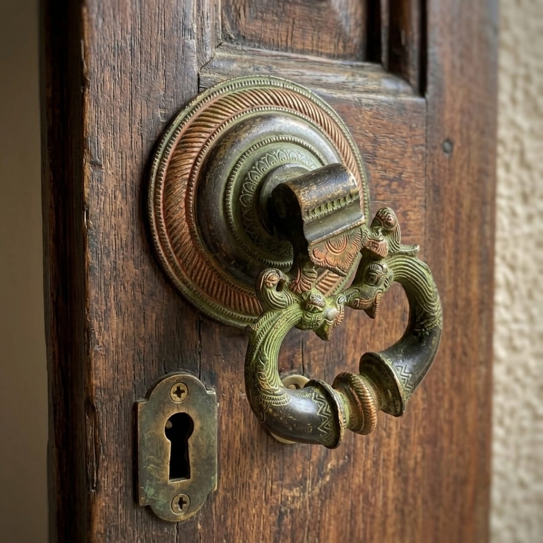 Antique Peetal Engraved Door Handle | Traditional Brass Door Knocker | Made in 1960