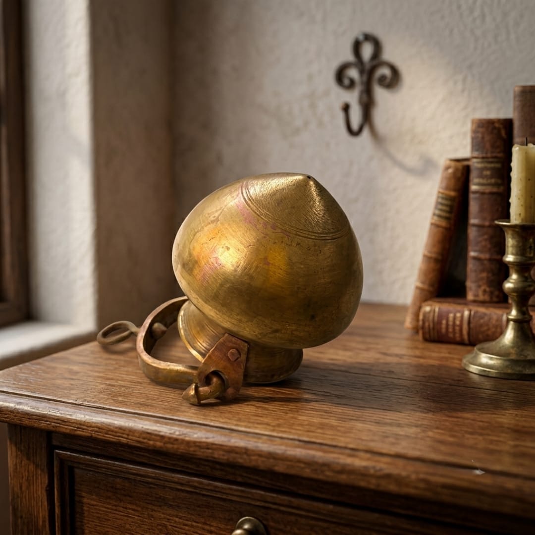 Antique Peetal Handled Pouring Vessel with Perforated Cap | Traditional Brass Drip Pot | Made in 1970
