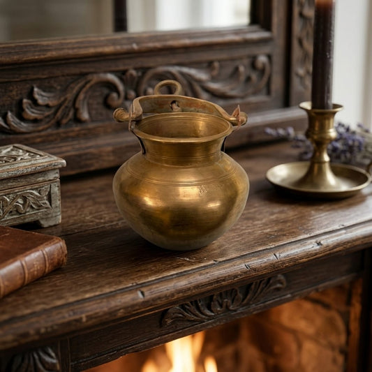Antique Peetal Handled Pouring Vessel with Perforated Cap | Traditional Brass Drip Pot | Made in 1970