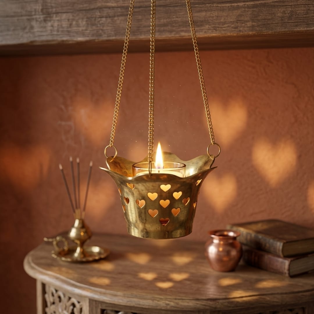 Antique Peetal Hanging Decor Basket | Traditional Brass Chain-Suspended Basket Pair | Made in 1970