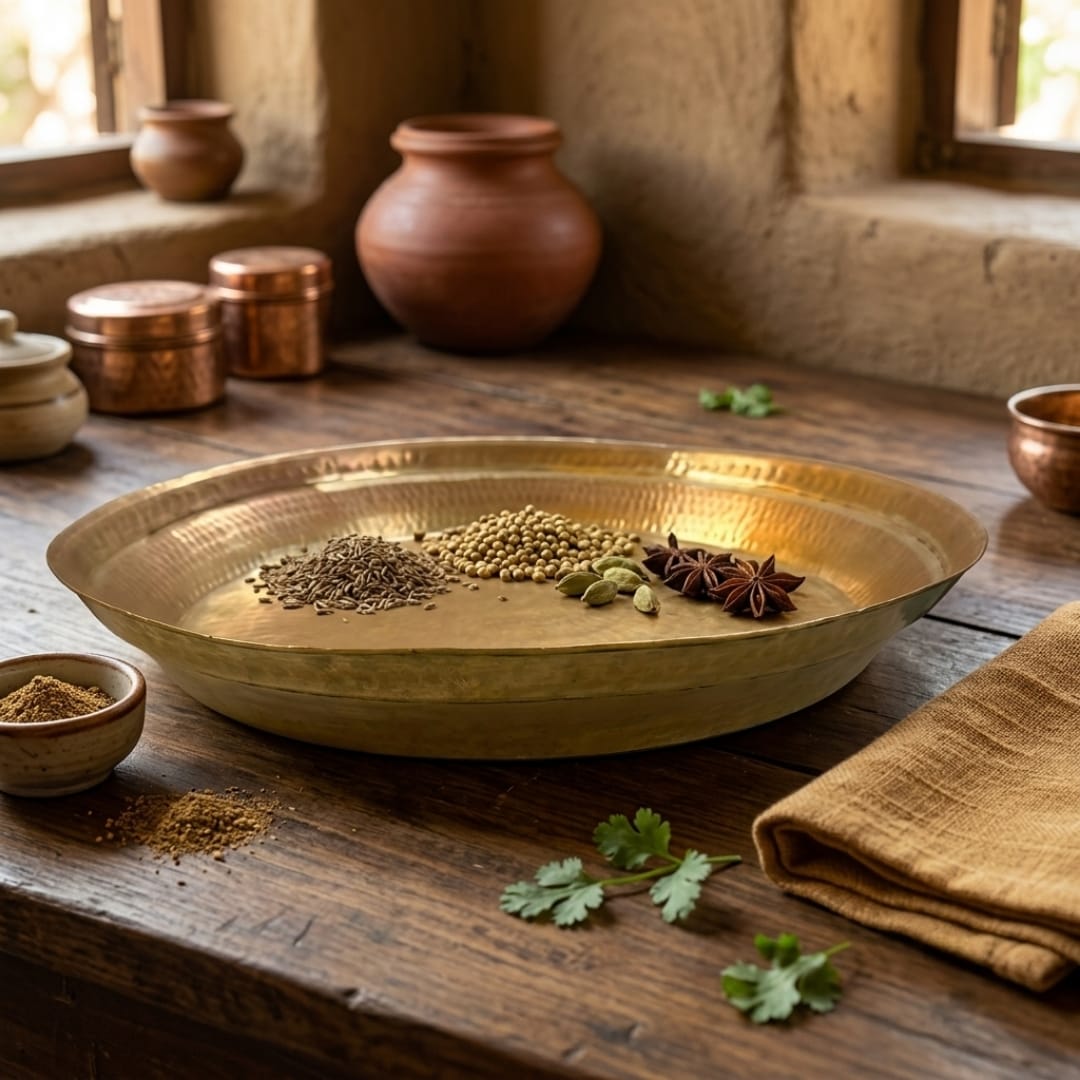 Antique Peetal Paraat | Traditional Brass Wide Serving Plate | Made in 1965