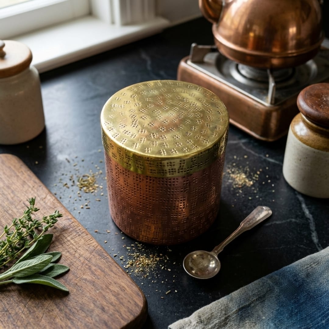 Antique Tamba Storage Canister with Brass Lid | Pure Copper Kitchen Storage Container | Premium | Made in 1983