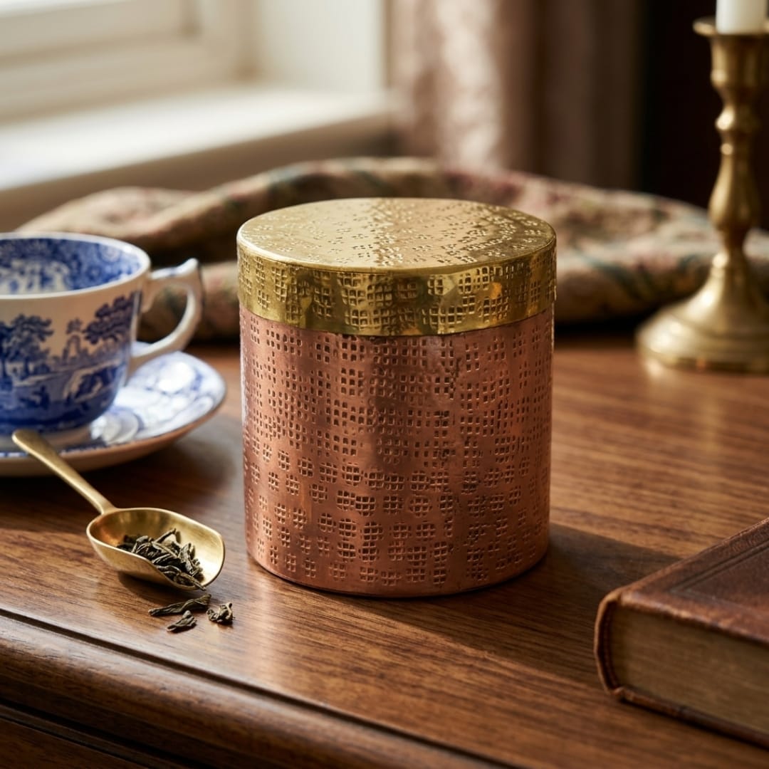 Antique Tamba Storage Canister with Brass Lid | Pure Copper Kitchen Storage Container | Premium | Made in 1983