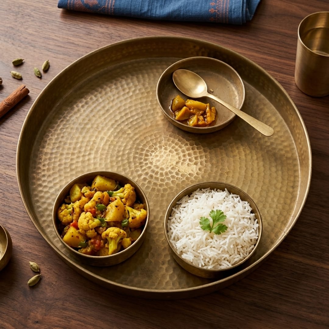 Antique Peetal Hammered Thali Set with Bowls & Spoon | Pure Brass Dining Set | Made in 1975