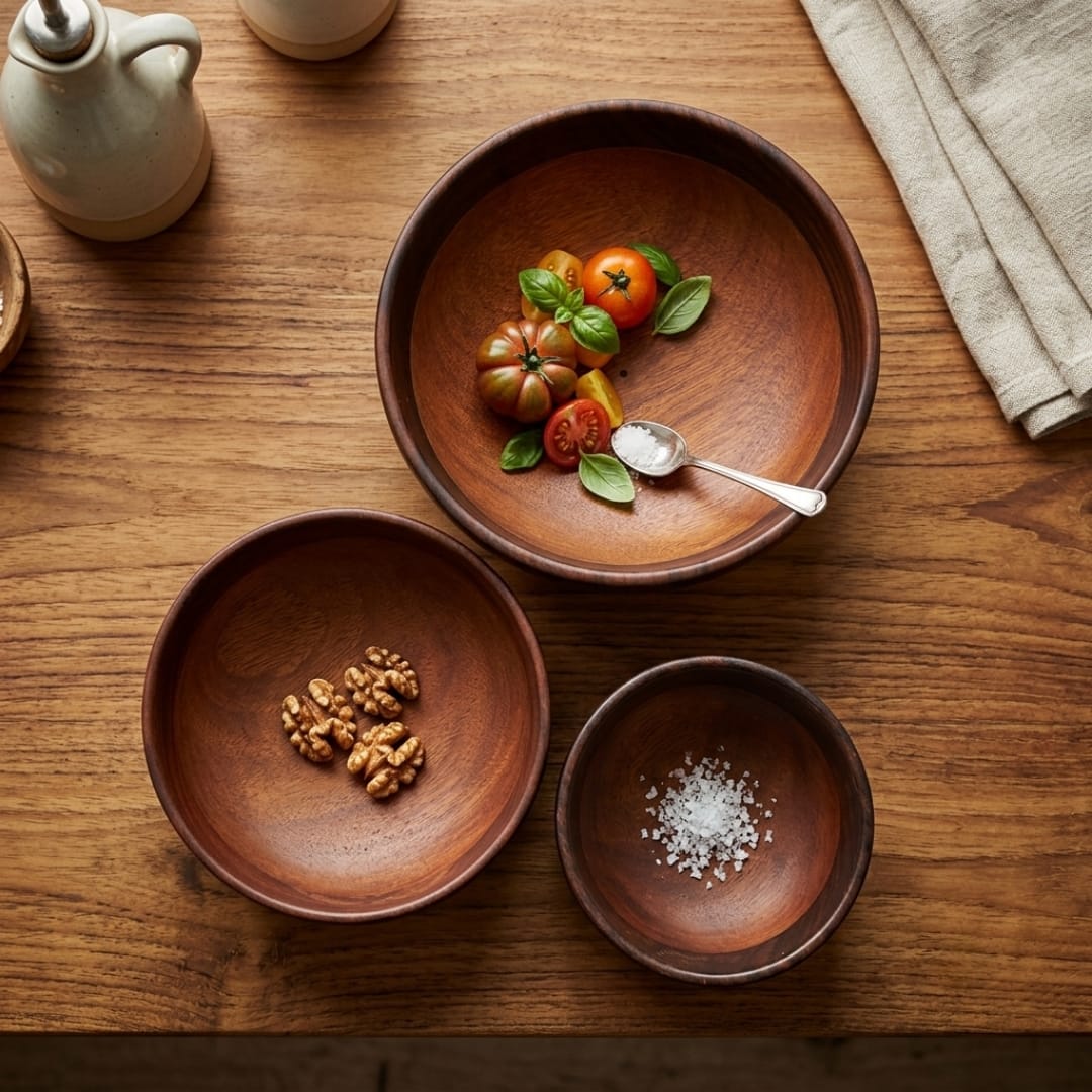 Antique Rosewood Serving Bowls Set of 3 | Handcrafted Wooden Bowls | Made in 1978