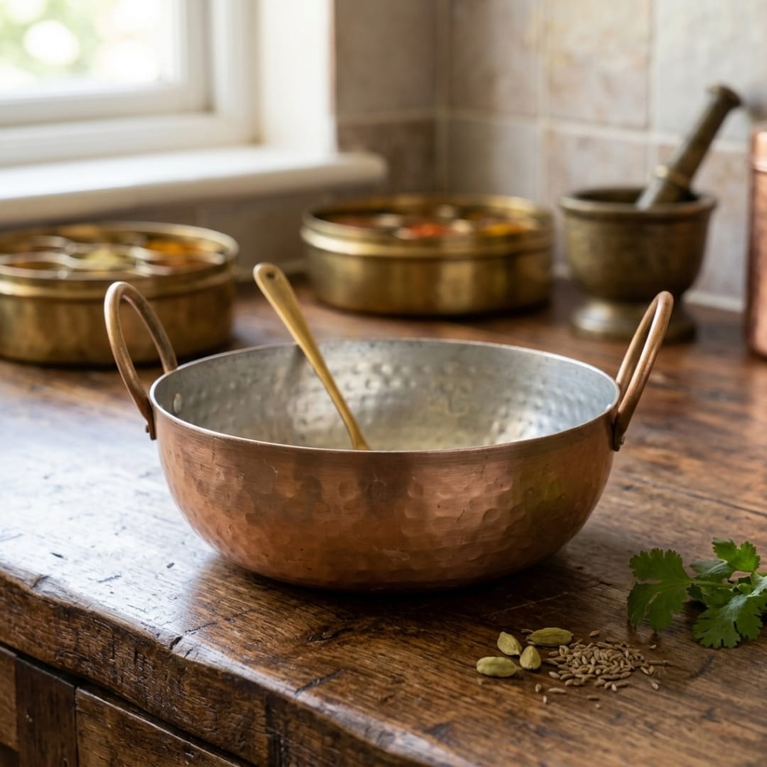 Antique Peetal Hammered Kadhai with Brass Jhara | Pure Brass Traditional Cooking Wok | Made in 1979