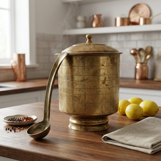 Antique Peetal Water Storage Vessel with Ladle | Pure Brass Traditional Water Pot | Made in 1962