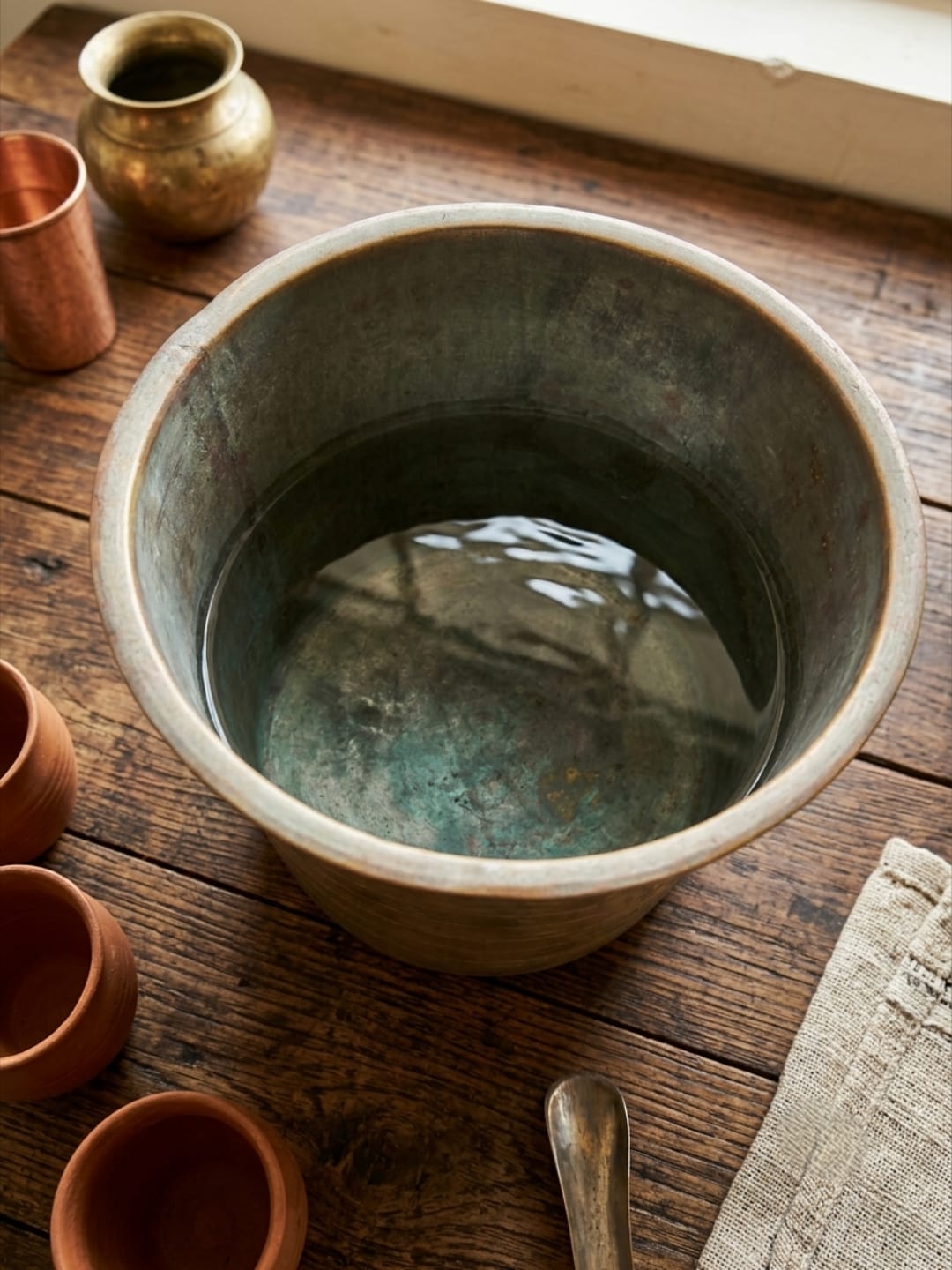 Antique Peetal Water Storage Vessel with Ladle | Pure Brass Traditional Water Pot | Made in 1962