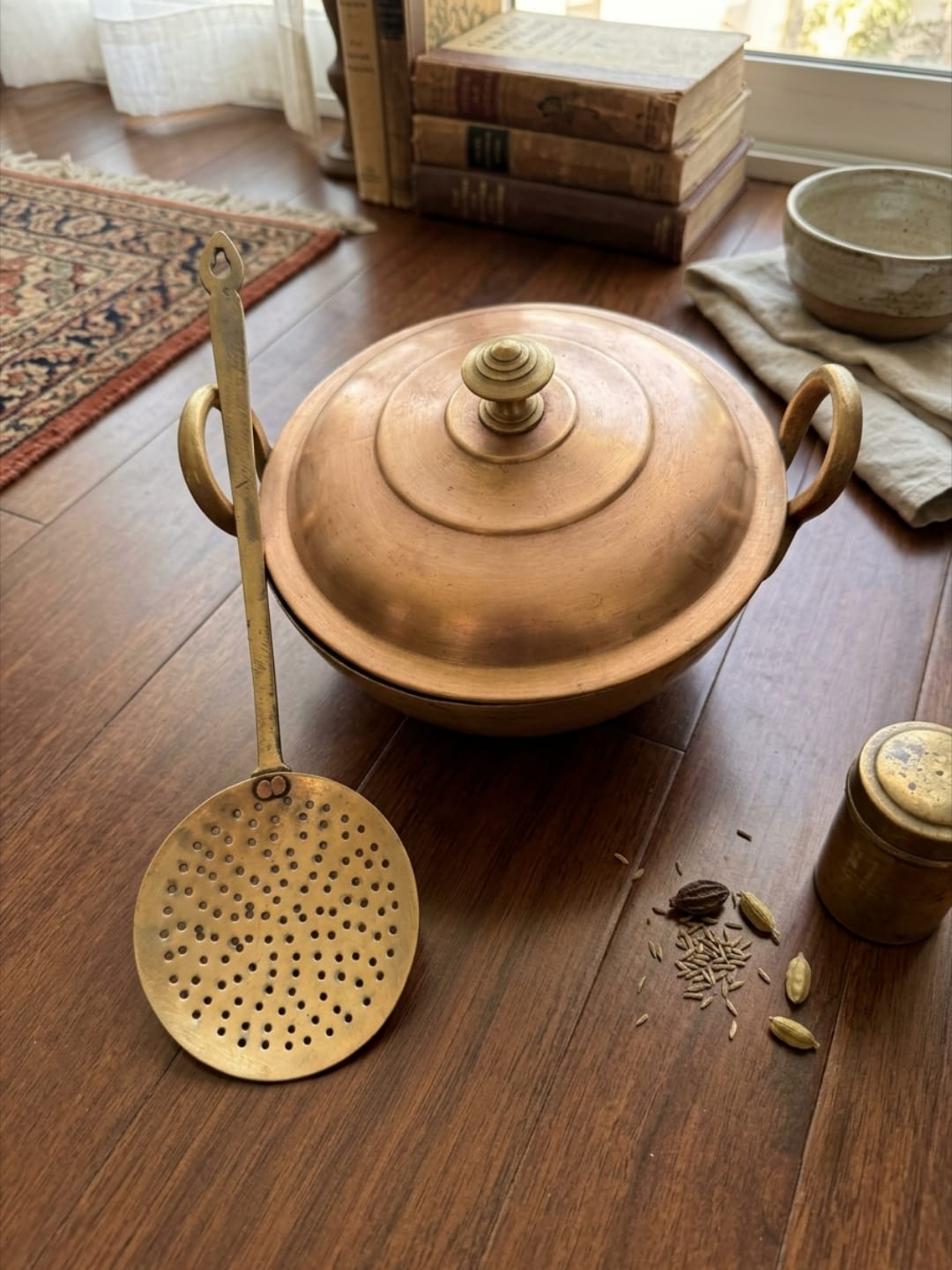 Antique Peetal Cooking Pot with Strainer | Pure Brass Cooking Vessel | Made in 1982