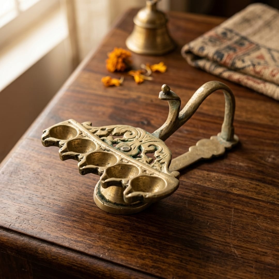 Antique Peetal Panchmukhi Samay | Pure Brass Five Wick Oil Lamp | Made in 1979