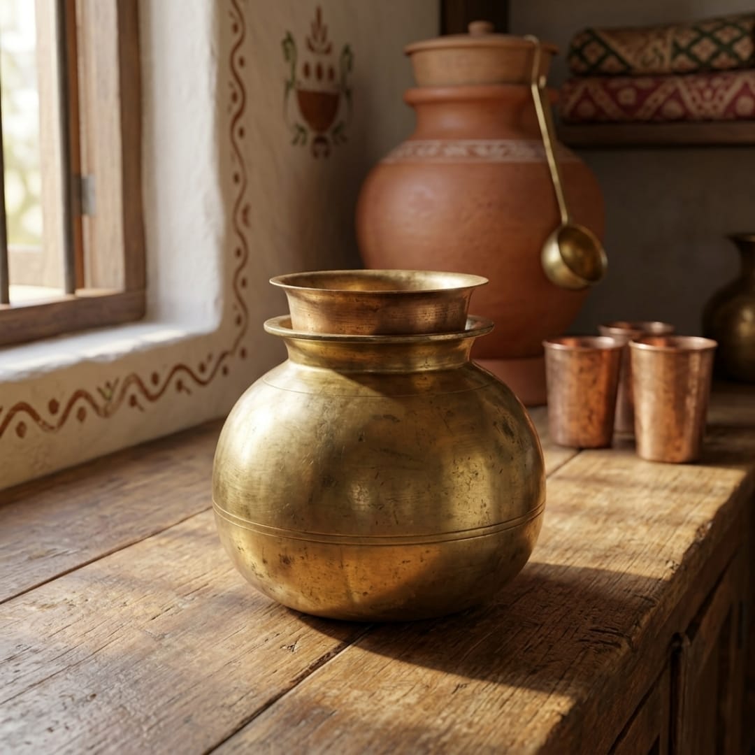 Antique Peetal Water Pot | Pure Brass Water Storage Vessel | Made in 1980
