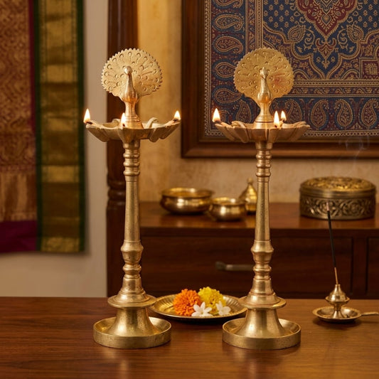 Antique Peetal Peacock Samay | Pure Brass Traditional Oil Lamp | Made in 1970