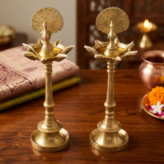 Antique Peetal Peacock Samay | Pure Brass Traditional Oil Lamp | Made in 1970