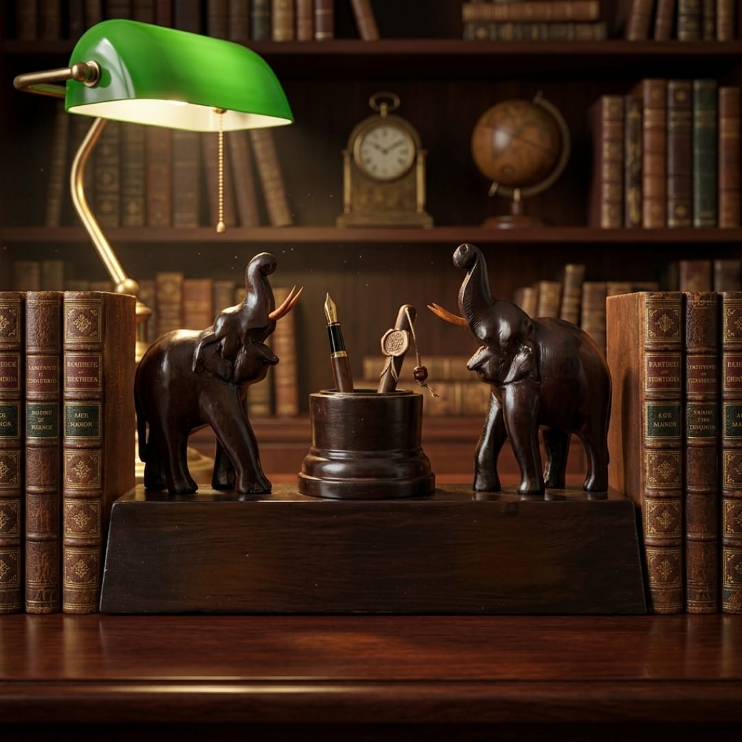 Antique Teakwood Elephant Decor Piece | Solid Teak Wooden Handcrafted Sculpture | Made in 1980