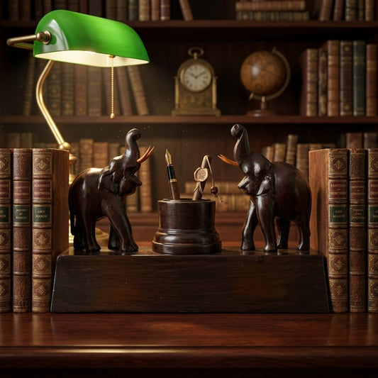 Antique Teakwood Elephant Decor Piece | Solid Teak Wooden Handcrafted Sculpture | Made in 1980