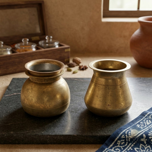 Antique Peetal Kalash with Pyala Pair | Pure Brass Water Vessel Set | Made in 1978