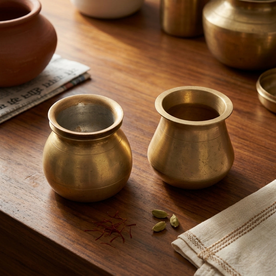 Antique Peetal Kalash with Pyala Pair | Pure Brass Water Vessel Set | Made in 1978
