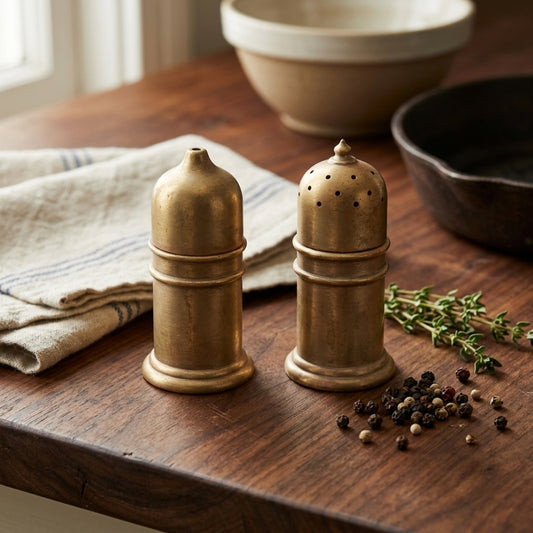 Antique Peetal Salt & Pepper Shaker Set | Pure Brass Dining Table Condiment Set | Made in 1970