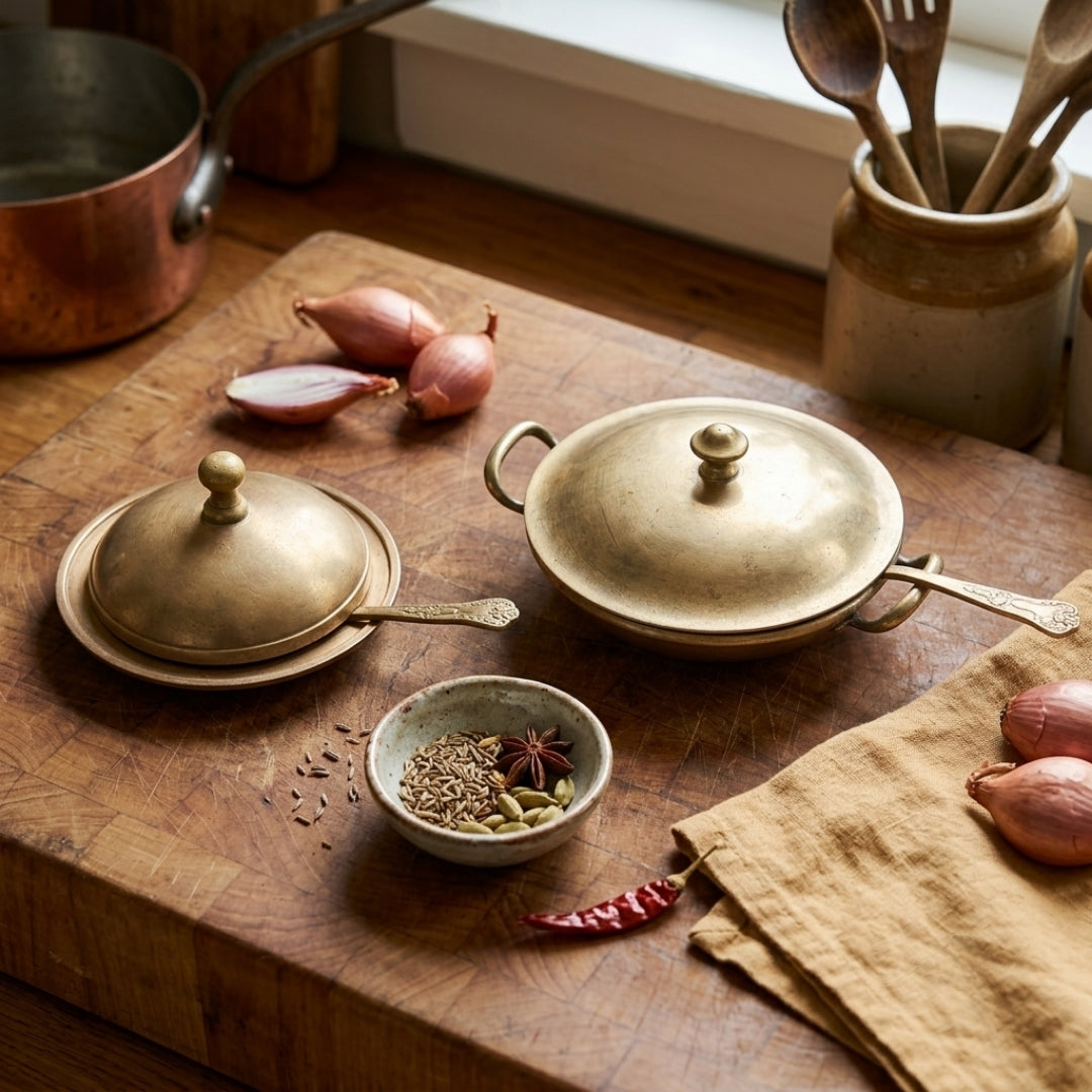 Antique Peetal Covered Serving Dish Set | Pure Brass Serving Bowls with Lid | Made in 1976