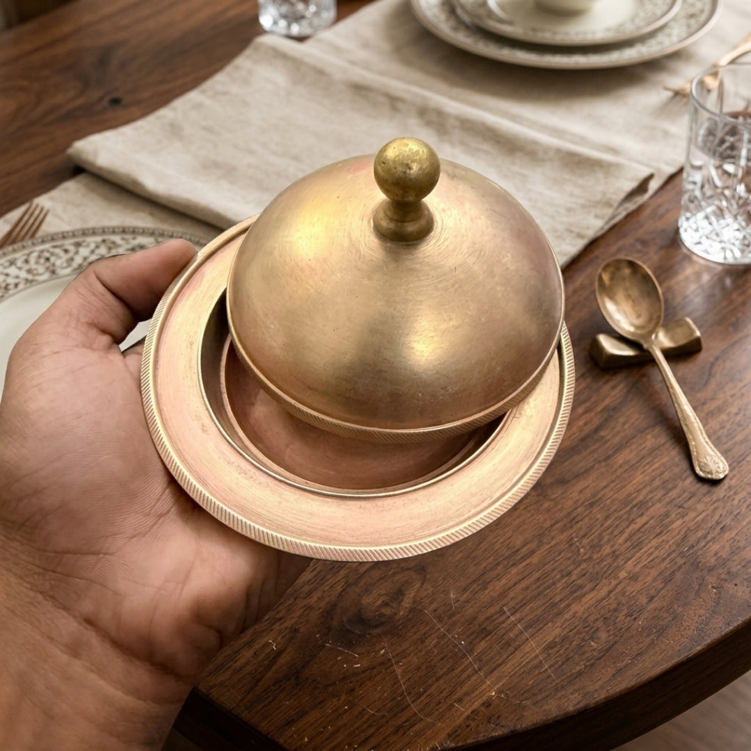 Antique Peetal Covered Serving Dish Set | Pure Brass Serving Bowls with Lid | Made in 1976
