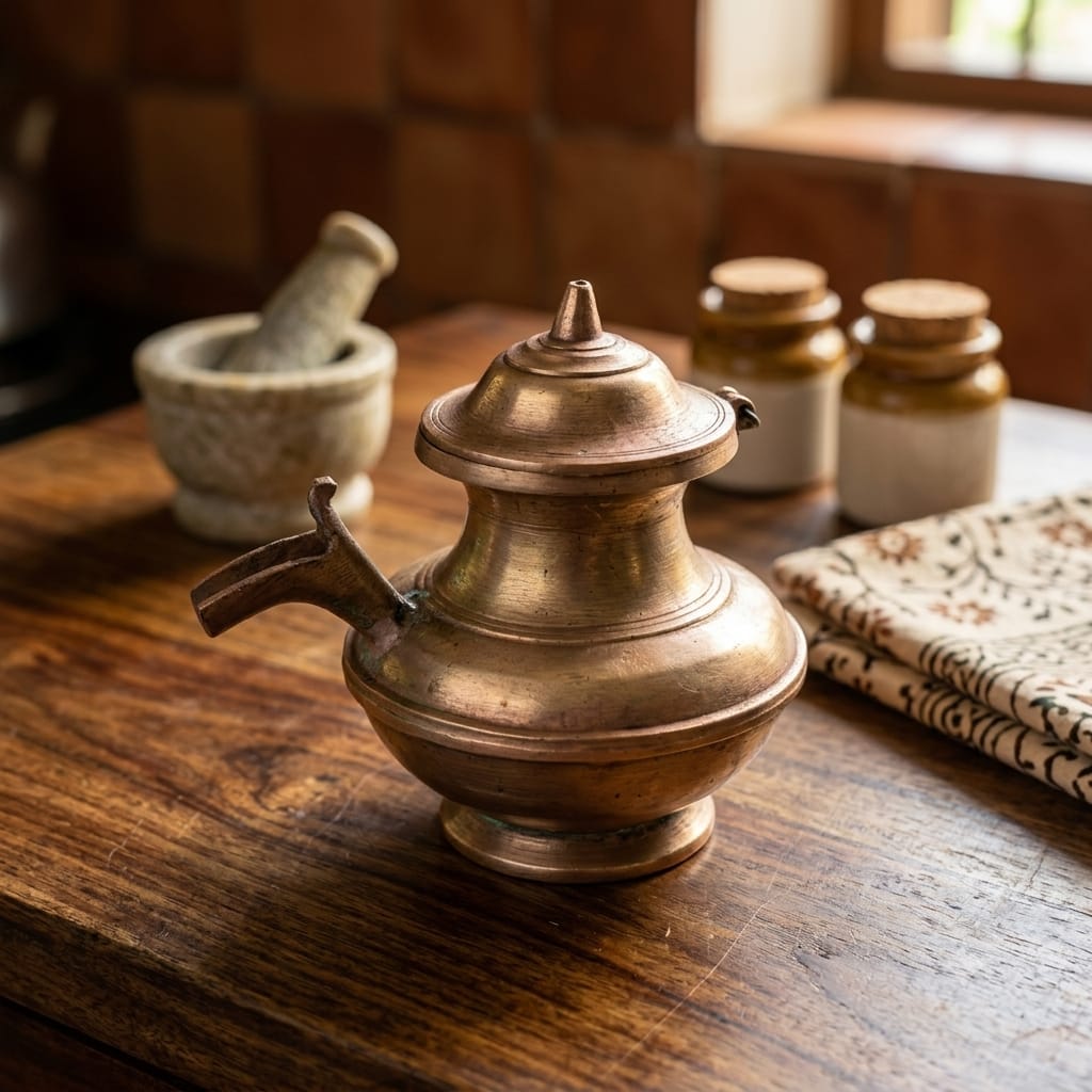 Antique Bronze Traditional Oil Dispenser | Classic Kitchen Pouring Vessel | Made in 1969