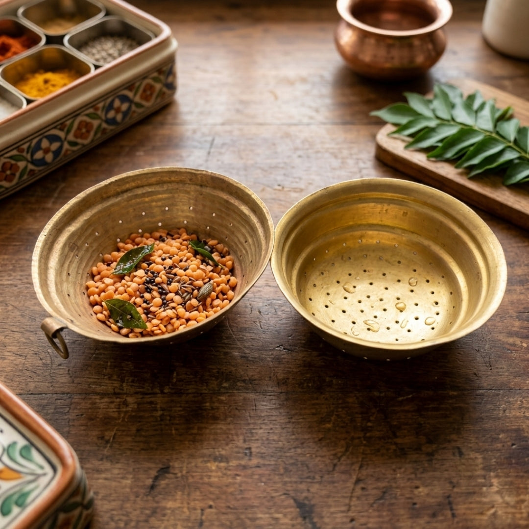 Antique Peetal Strainer Bowls Set of 2 | Pure Brass Traditional Colander Bowls | Made in 1980