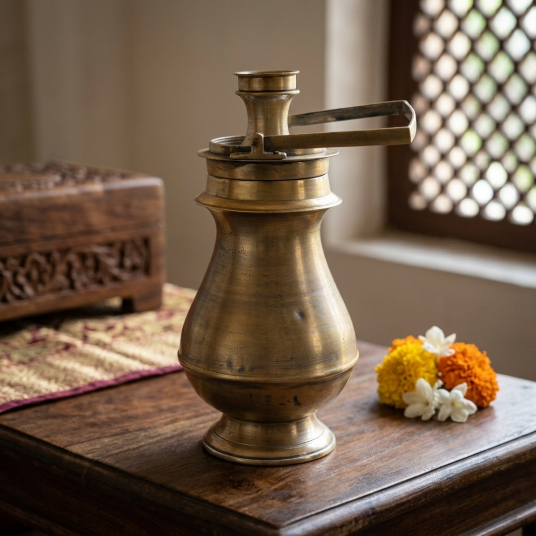 Antique Peetal Lota with Handle | Pure Brass Traditional Storage Vessel | Made in 1979
