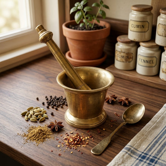 Antique Brass Khalbatta Mortar & Pestle Set | Pure Brass Traditional Spice Grinder | Made in 1980