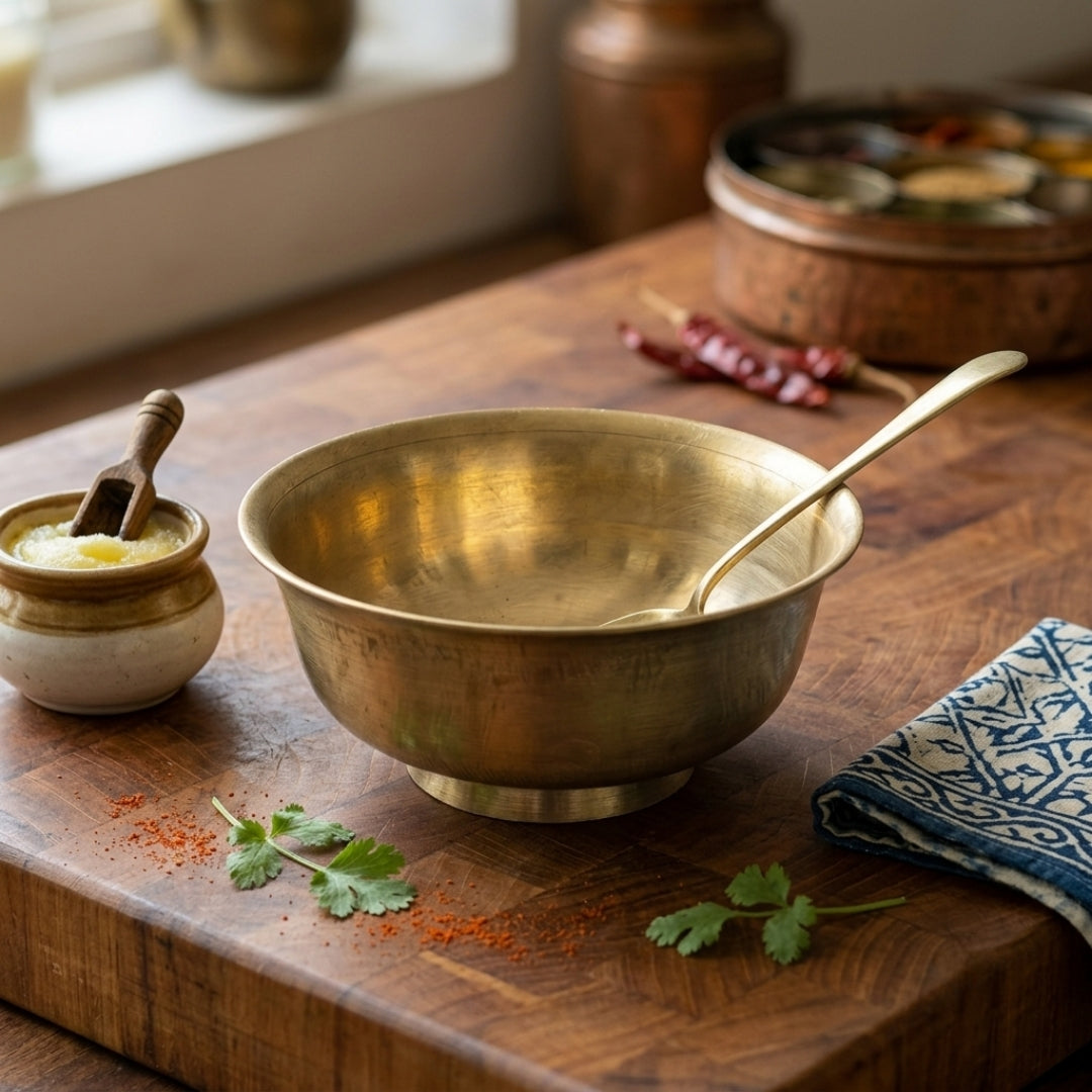 Antique Bronze Serving Bowl with Spoon Set | Traditional Kansa / Bronze Katori Bowl | Made in 1981