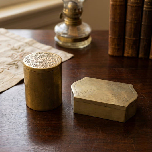 Antique Brass Dual Storage Box & Canister Set | Premium Decorative Keepsake Set | Made in 1978