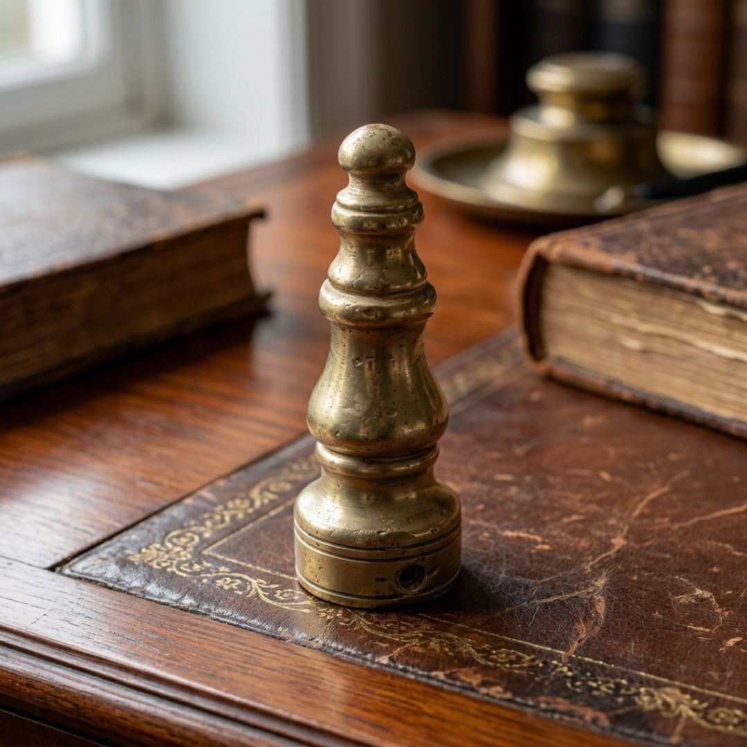 Antique Solid Brass Baluster Desk Paperweight | Heavy Brass Turned Finial Desk Weight | Made in 1972