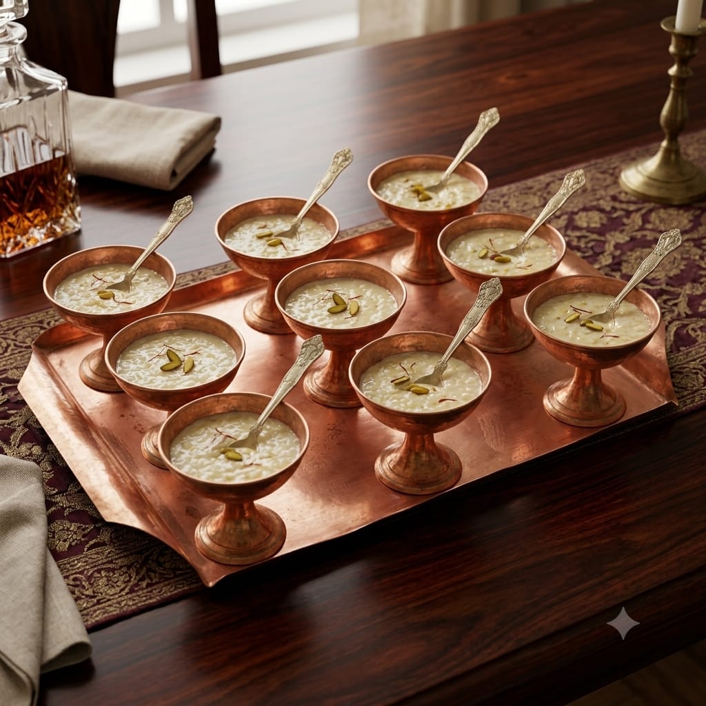 Antique Copper Dessert Bowl Set with Serving Tray & Spoons | Traditional Royal Dessert Service Set | Made in 1980