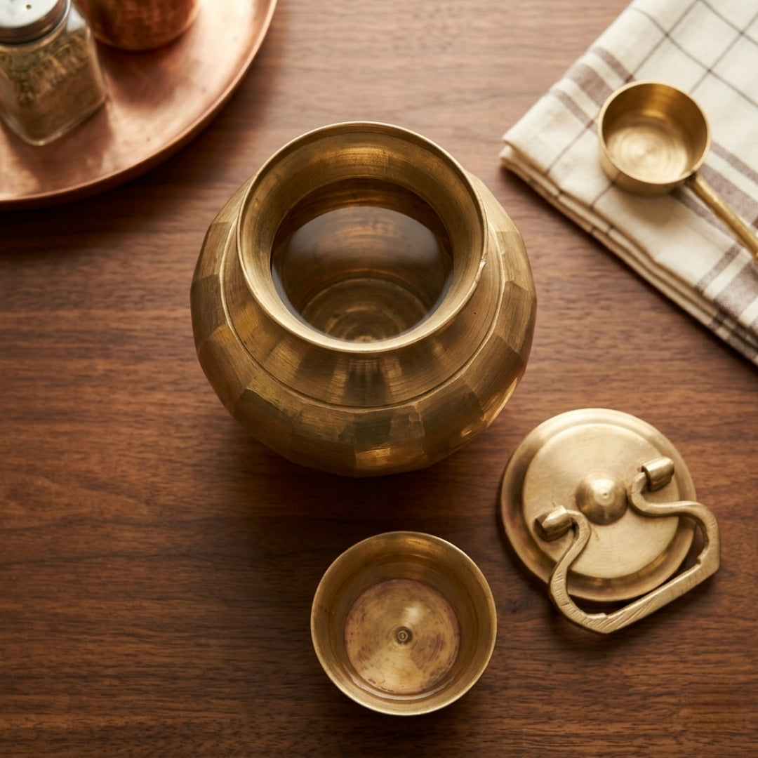Antique Bronze Gangajal Pot with Lid & Handle | Traditional Holy Water Vessel | Made in 1972