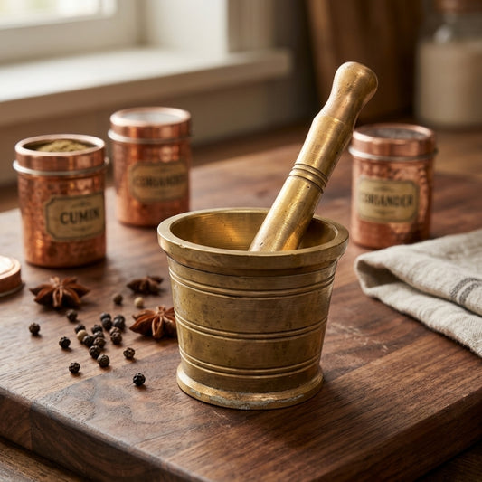 Antique Brass Mortar and Pestle Set Khalbatta | Traditional Spice Grinder | Made in 1974