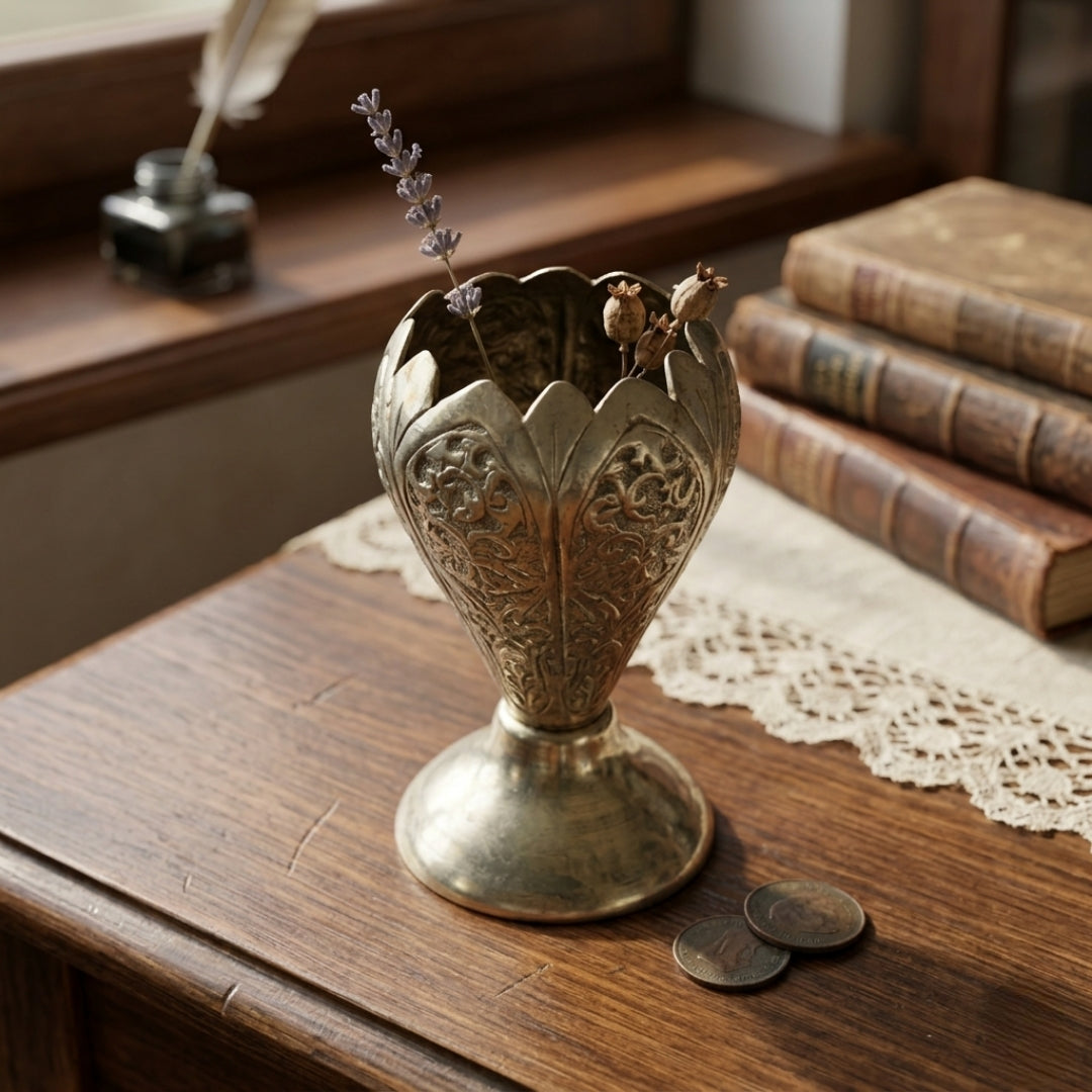 Antique German Silver Hand Engraved Flower Vase | Premium Decorative Tableware | Made in 1972