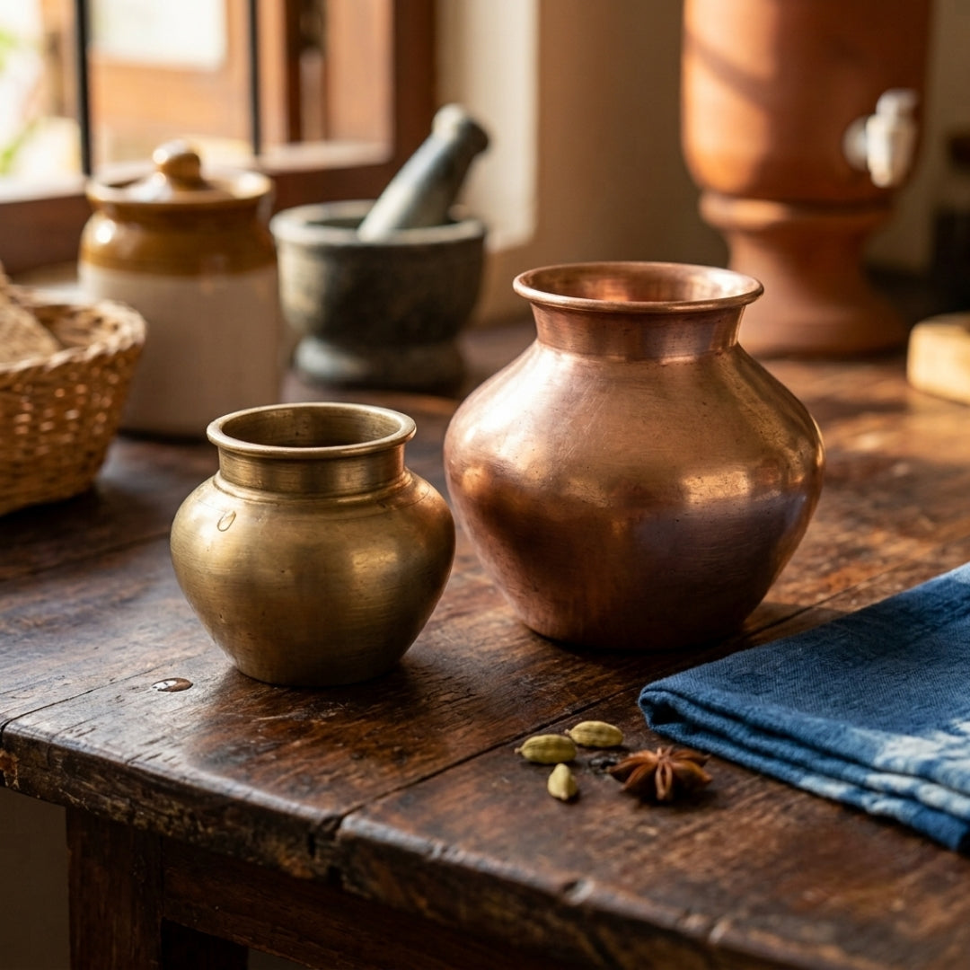 Antique Brass Kalash Pair | Traditional Ritual & Storage Pots | Made in 1969