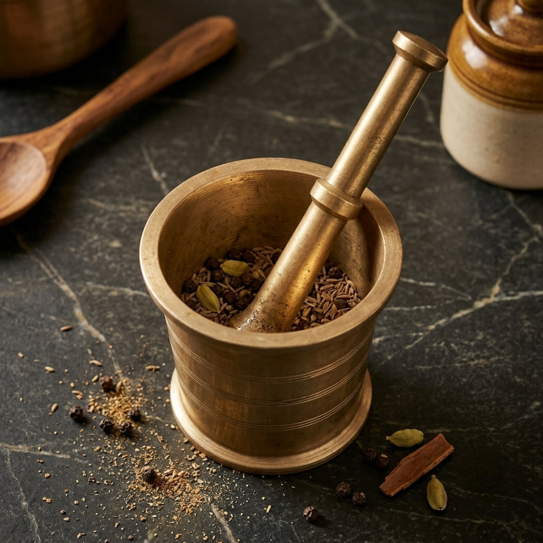 Antique Brass Mortar and Pestle Set | Traditional Khalbatta | Made in 1960