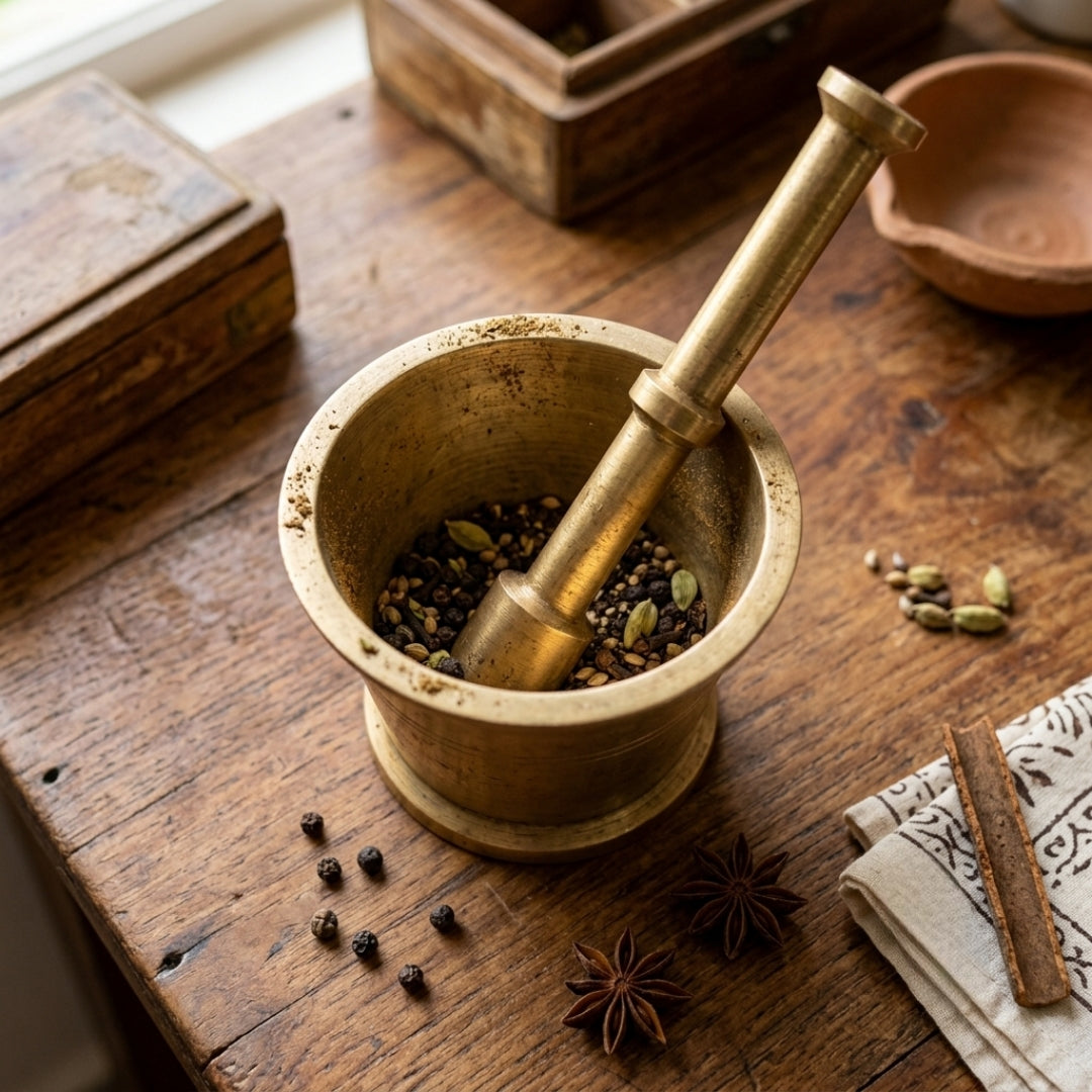 Antique Brass Mortar and Pestle Set | Traditional Khalbatta | Made in 1960