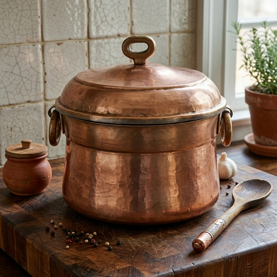 Antique Brass Steamer Pot with Lid and Tongs | Traditional Cookware | Made in 1966