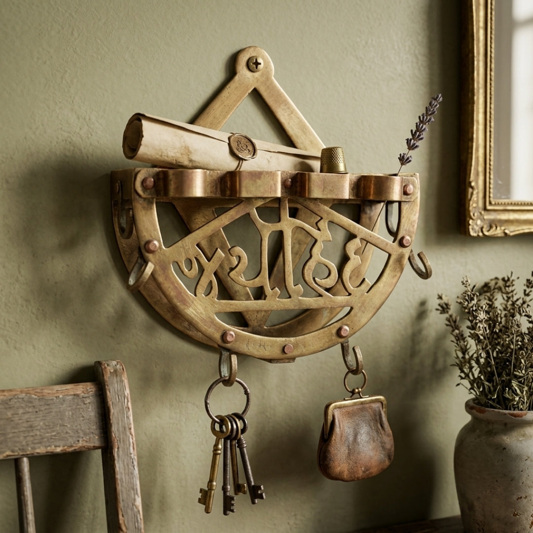 Antique Brass Kitchen Utensil Rack | Traditional Wall Mount Holder | Made in 1970