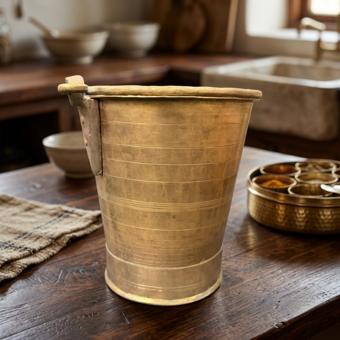Antique Brass Small Water Bucket Baldi | Traditional Handcrafted Storage Vessel | Made in 1979