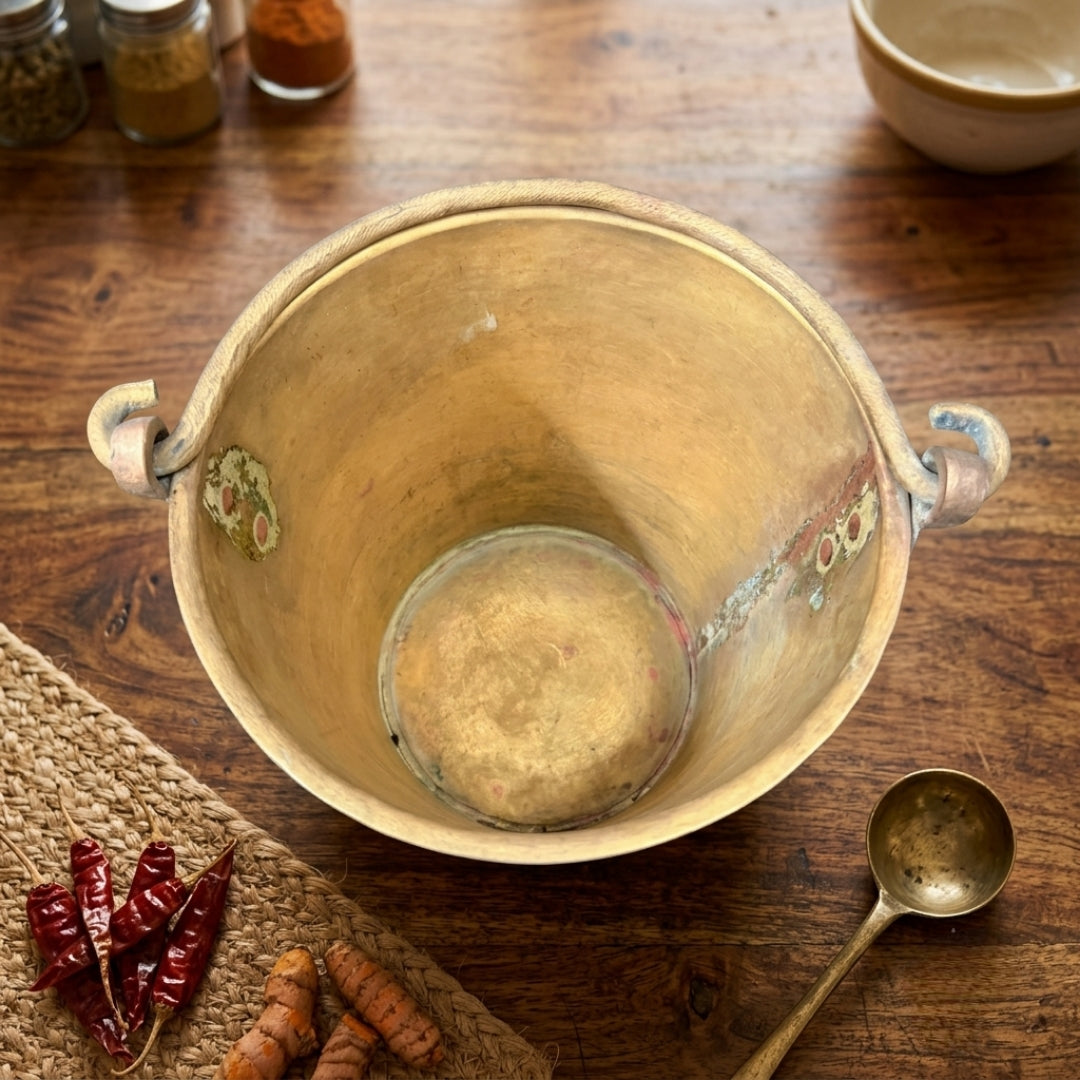 Antique Brass Small Water Bucket Baldi | Traditional Handcrafted Storage Vessel | Made in 1979