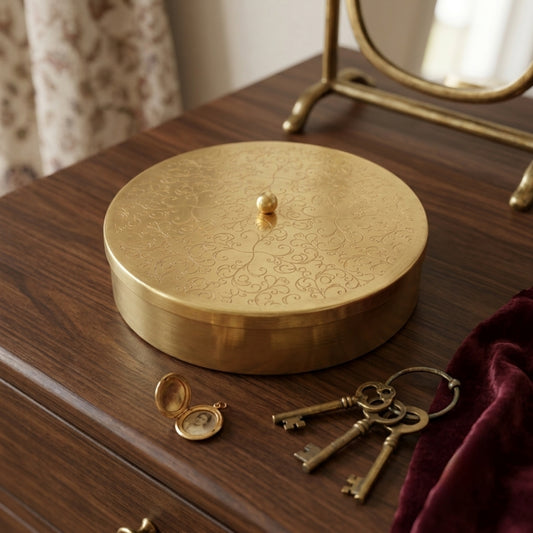 Antique Brass Engraved Masala Box | Traditional Spice Container | Made in 1972