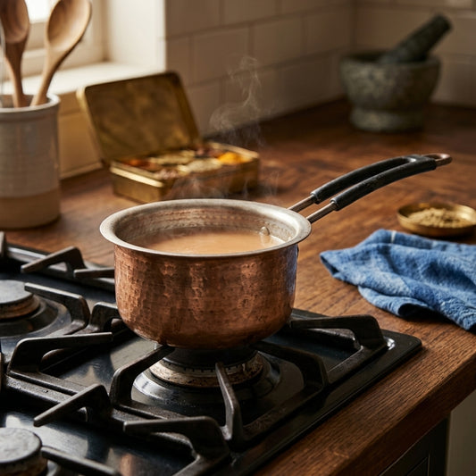 Antique Brass Saucepan Tapeli with Long Handle | Traditional Hand-Hammered Sauce Pot | Made in 1977