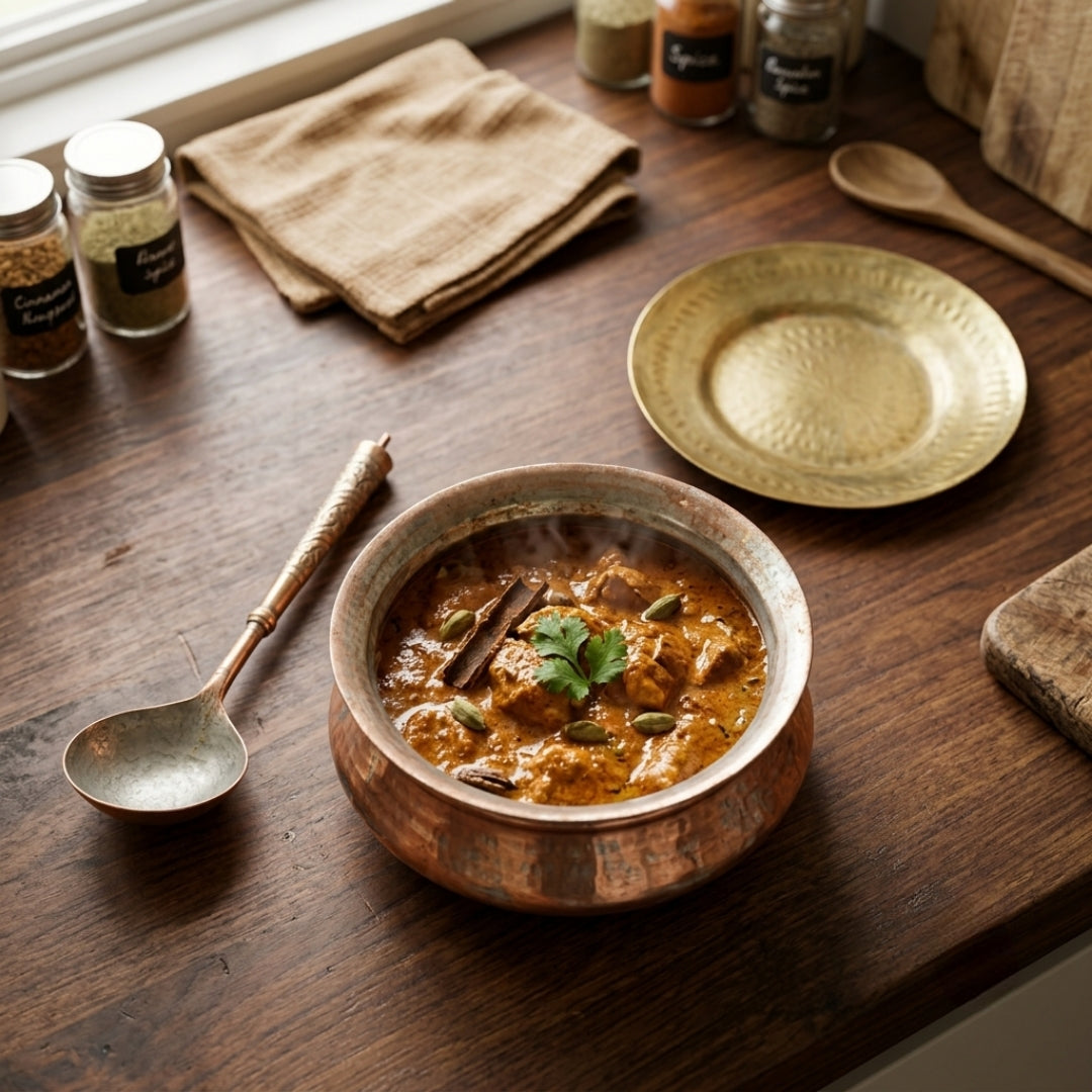 Antique Copper Deg Cookware with Brass Lid | Traditional Hand-Hammered Handi Serving Vessel