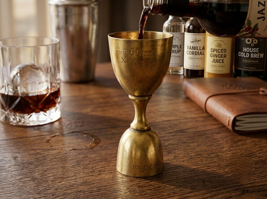 Antique Brass Dual Spirit Peg Measure Jigger | Traditional Engraved Barware | Made in 1980